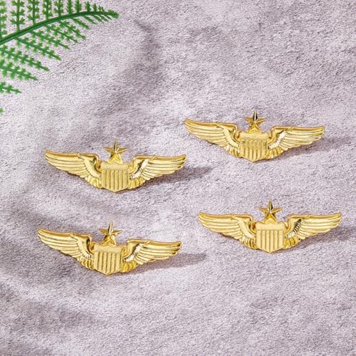 SUPERFINDINGS 4Pcs Wings Pin Alloy Gold Wing Pilot Badge 2.32'' Costume Lapel Pins Brooch Air Force Wing Pins Metal Aviator Wings Pin For Hat Shirt Uniform Pilot Costume