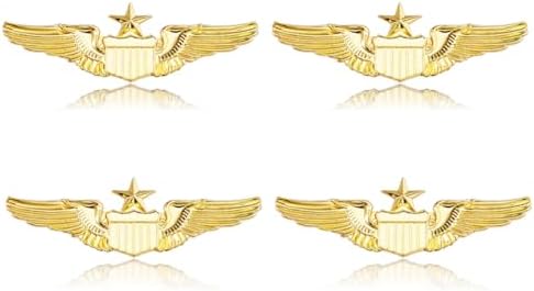 SUPERFINDINGS 4Pcs Wings Pin Alloy Gold Wing Pilot Badge 2.32'' Costume Lapel Pins Brooch Air Force Wing Pins Metal Aviator Wings Pin for Hat Shirt Uniform Pilot Costume