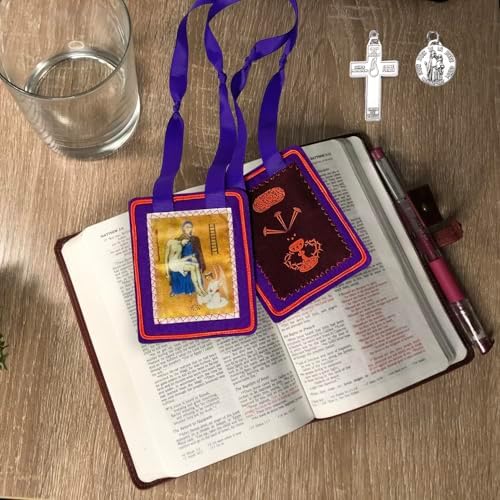 TALPGOD Purple Escapularios Catolicos Catholic Scapular Marie Julie Jahenny Of Benediction With Protection Cross Of Forgiveness And Medal Of Our Mother Of Good Guard