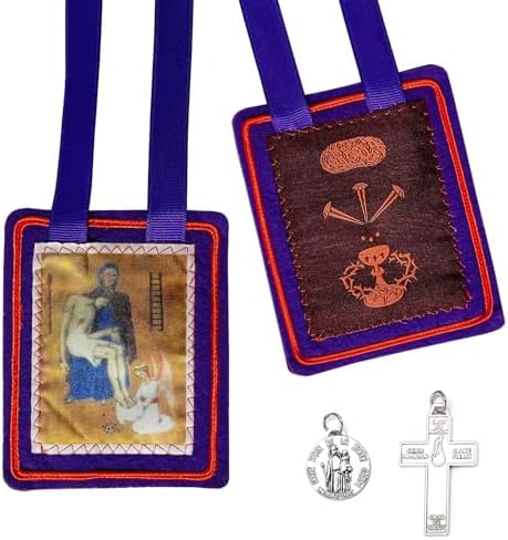 TALPGOD Purple Escapularios Catolicos Catholic Scapular Marie Julie Jahenny of Benediction with Protection Cross of Forgiveness and Medal of Our Mother of Good Guard