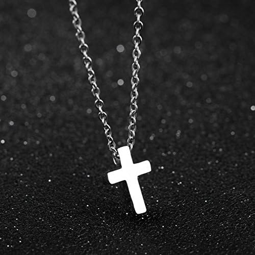 TEMICO Tiny Simple Cross Pendant For Children Boys Girls Stainless Steel Small Necklace With 16" Chain