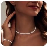 Tennis Necklace Bracelet for Women Dainty Sterling Sliver Choker Necklace Crystal Link Bracelet Stud Earrings for Women Wedding Jewelry for Bride Jewelry Set Accessories