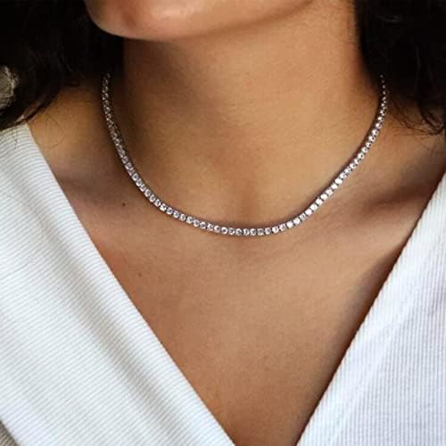Tennis Necklace Bracelet For Women Sterling Sliver Dainty Chocker Necklace Crystal Bracelet For Women Wedding Jewelry For Bride Sparkly Party Prom Hypoallergenic