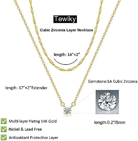 Tewiky Dainty 14k Gold Plated/Silver Cubic Zirconia Necklaces For Women Simple CZ Jewelry Necklaces Trendy Gifts