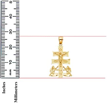 TGDJ 14K Yellow Gold Religious Cross Of Caravaca Pendant - Crucifix Charm Polish Finish - Handmade Spiritual Symbol - Fine Jewelry - Unisex - 27 X 19 Mm 2.1 Gms