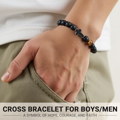 To Mens Gifts Cross Bracelet For Son Grandson Dad Husband Godfather Men - Birthday Graduation Retirement Christmas Christian Gift For Teens Men