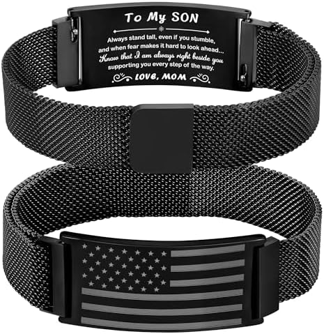 To My Son/Stepson/Son-in-Law Bracelet Adjustable Stainless Steel American Flag Bracelet Jewelry Birthday Valentine Christmas Day Gifts