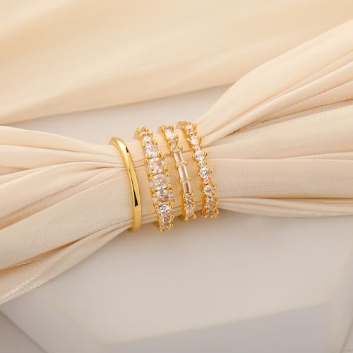 TOBENY Stackable Gold Rings For Women Non Tarnish Dainty 14K Gold Plated Stacking Cubic Zirconia Thumb Ring Set Trendy Statement Promise Wedding Bands Engagement Rings For Women Size 6 7 8 9 10