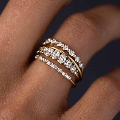TOBENY Stackable Gold Rings For Women Non Tarnish Dainty 14K Gold Plated Stacking Cubic Zirconia Thumb Ring Set Trendy Statement Promise Wedding Bands Engagement Rings For Women Size 6 7 8 9 10
