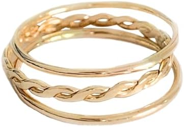 Toe Ring 3 Stackable Rings (2) Skinny Band and (1) Braid in 14K Gold Fill Fitted Finger Ring Stack Perfect as Knuckle or Midi Finger Ring Unisex (1)