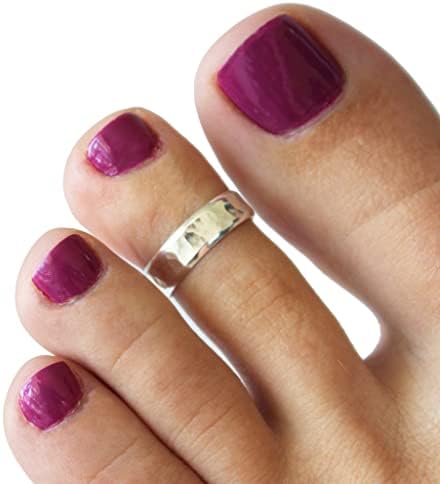 TOE RINGS & THINGS 5mm Wide Hammered Toe Ring .925 Sterling Silver Adjustable Size Unisex Style For Men Or Women