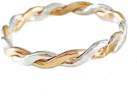 TOE RINGS & THINGS Finger or Thumb Twine Medley .925 Sterling Silver & Gold Filled Unisex Mixed Metal Braid Design Sizes 3-13
