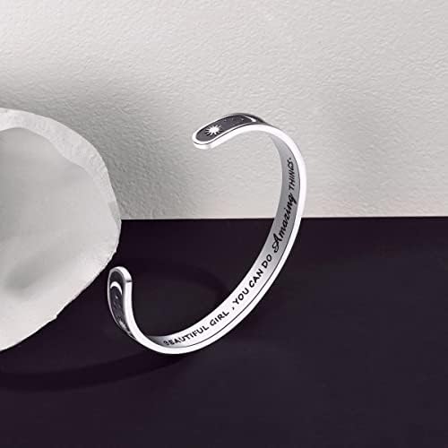 TONY & SANDY Inspirational Bracelets For Women Teen Girls Personalized Gifts For Daughter Granddaughter Mom Sister Friends Stainless Steel Engraved Cuff Birthday Easter Christmas