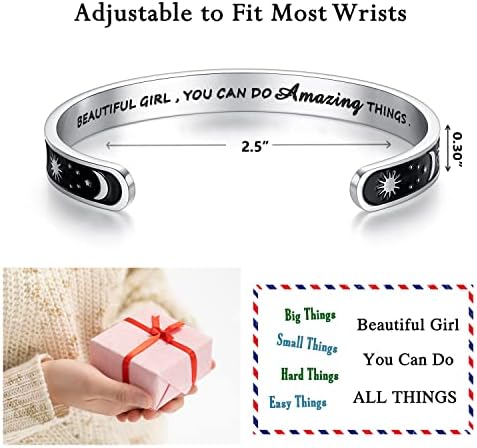 TONY & SANDY Inspirational Bracelets For Women Teen Girls Personalized Gifts For Daughter Granddaughter Mom Sister Friends Stainless Steel Engraved Cuff Birthday Easter Christmas