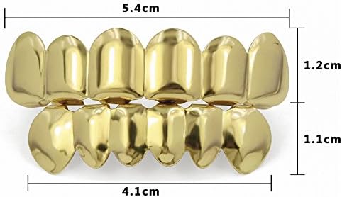 TOPGRILLZ Grills For Your Teeth Gold Grillz 18K Gold Plated Rapper Costume Grillz Teeth For Men And Women Hip Hop Polished 6 Teeth Extra Silicon Molding Bars