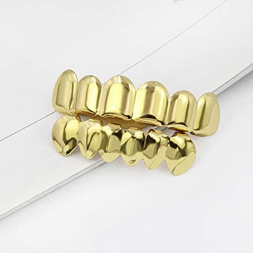 TOPGRILLZ Grills For Your Teeth Gold Grillz 18K Gold Plated Rapper Costume Grillz Teeth For Men And Women Hip Hop Polished 6 Teeth Extra Silicon Molding Bars