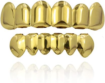 TOPGRILLZ Grills for Your Teeth Gold Grillz 18K Gold Plated Rapper Costume Grillz Teeth for Men and Women Hip Hop Polished 6 teeth Extra Silicon Molding Bars