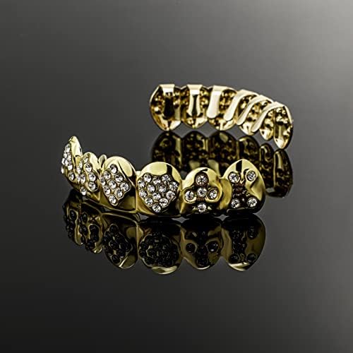 TOPGRILLZ Poker Heart Grills For Your Teeth Grillz Teeth Men Grillz For Women 18K Gold Plated Brass With Cubic Zirconia Hip-Hop Cosplay Costume Accessory