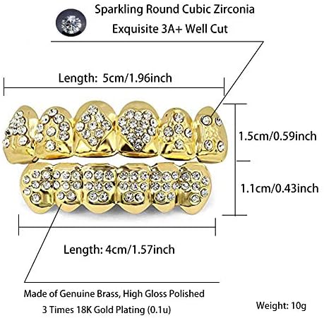 TOPGRILLZ Poker Heart Grills For Your Teeth Grillz Teeth Men Grillz For Women 18K Gold Plated Brass With Cubic Zirconia Hip-Hop Cosplay Costume Accessory