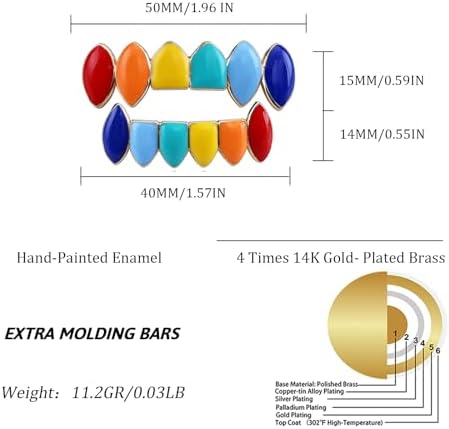 TOPGRILLZ Vampire Teeth Grillz For Men And Women – 14K Gold Plated Colorful Fangs Grills For Your Teeth Grillz Teeth Men Hip Hop Costume Jewelry Accessories