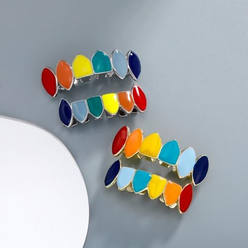 TOPGRILLZ Vampire Teeth Grillz For Men And Women – 14K Gold Plated Colorful Fangs Grills For Your Teeth Grillz Teeth Men Hip Hop Costume Jewelry Accessories