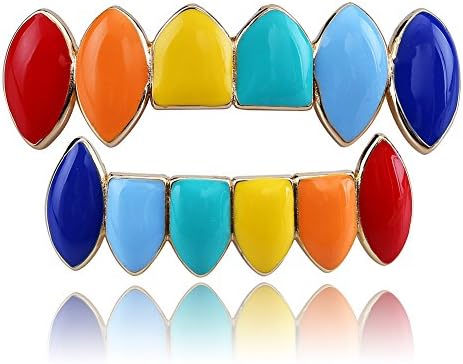 TOPGRILLZ Vampire Teeth Grillz for Men and Women – 14K Gold Plated Colorful Fangs Grills for Your Teeth Grillz Teeth Men Hip Hop Costume Jewelry Accessories