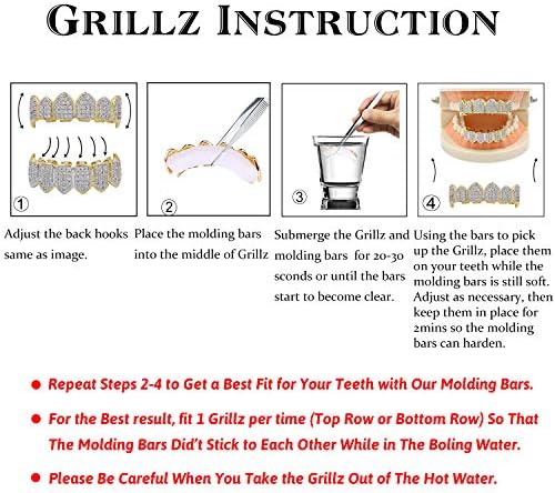 TOPGRILLZ Vampire Teeth Grillz Grills For Your Teeth 14K Gold Plated Vampire Fangs Open Face Gold Grillz For Men Women Hip Hop Cosplay Rapper Costume Accessory (Extra 2 Molding Bars)