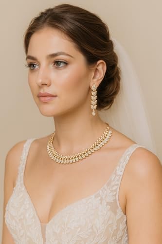 Touchstone Indian Wedding Jewelry Set Gold Traditional Necklaces For Women Statement Rhinestone Sets Hollywood Glamour Style Crystal Stone Bridal Costume Golden Necklace