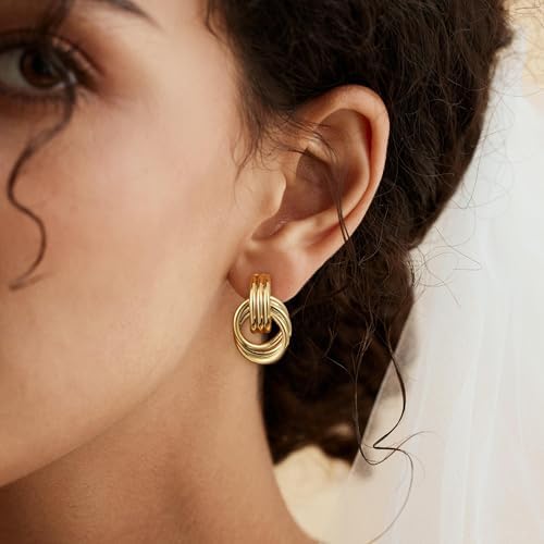 Trendy Gold Plated Knot Earrings For Women Chunky Statement Drop Dangle Earrings Lightweight Hypoallergenic Fashion Accessories Gold Jewelry Gifts For Womens