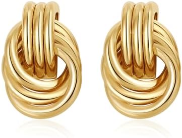 Trendy Gold Plated Knot Earrings for Women Chunky Statement Drop Dangle Earrings Lightweight Hypoallergenic Fashion Accessories Gold Jewelry Gifts for Womens