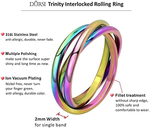 Trinity Interlocked Rolling Triple Ring For Women Girls Kids Stainless Steel Cross Stacking Puzzle Ring For Fidget Anxiety Minimalist Promise Engagement Wedding Ring