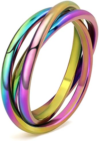 Trinity Interlocked Rolling Triple Ring for Women Girls Kids Stainless Steel Cross Stacking Puzzle Ring for Fidget Anxiety Minimalist Promise Engagement Wedding Ring