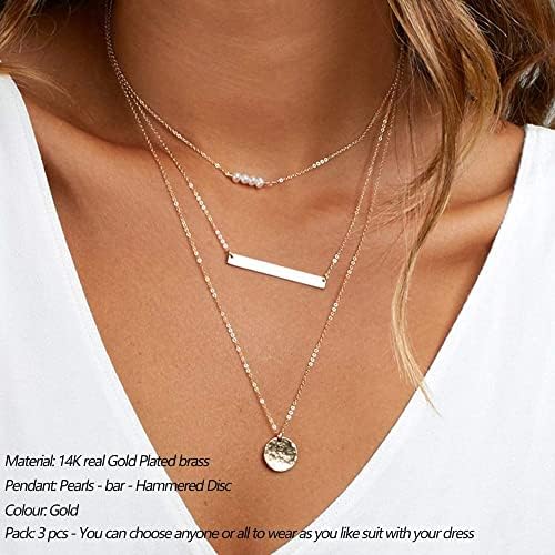 Turandoss Dainty Layered Choker Necklace Handmade Y Pendant Necklace Multilayer Bar Disc Necklace Adjustable Layering Choker Necklaces For Women
