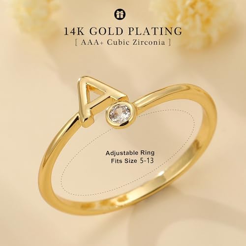 Turandoss Rings For Women Girls - Non Tarnish Dainty 14K Gold Plated Adjustable Letter Rings For Women Teen Girls Stackable Cute Thumb Pinky Fashion Unique Open Simple Birthday Gifts Jewelry