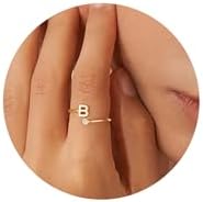 Turandoss Rings for Women Girls - Non Tarnish Dainty 14K Gold Plated Adjustable Letter Rings for Women Teen Girls Stackable Cute Thumb Pinky Fashion Unique Open Simple Birthday Gifts Jewelry