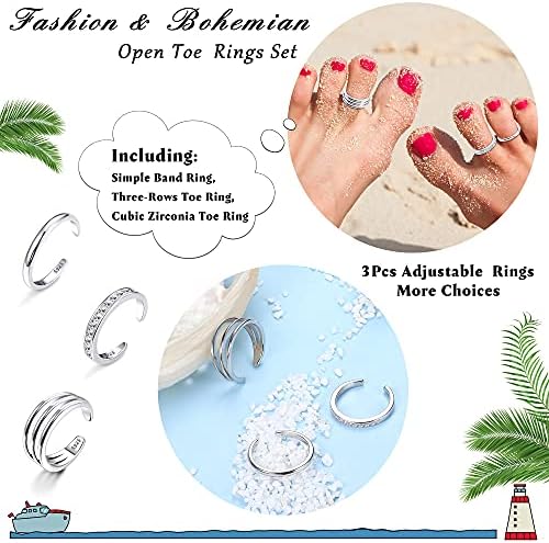 Udalyn 3 Pcs 925 Sterling Silver Open Toe Rings For Women Adjustable Band Rings Finger Foot Jewelry Set Hypoallergenic Open Toe Rings