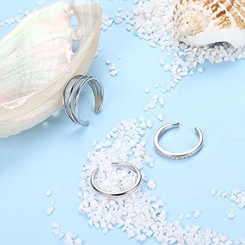 Udalyn 3 Pcs 925 Sterling Silver Open Toe Rings For Women Adjustable Band Rings Finger Foot Jewelry Set Hypoallergenic Open Toe Rings
