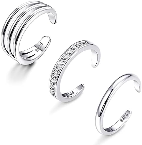 Udalyn 3 Pcs 925 Sterling Silver Open Toe Rings for Women Adjustable Band Rings Finger Foot Jewelry Set Hypoallergenic Open Toe Rings
