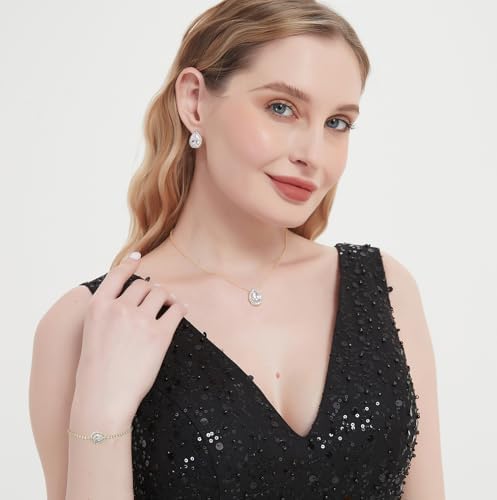 UDYLGOON Imitation Cubic Zironia Diamond Teardrop Earrings Necklace Bracelet Jewelry Set For Bride Bridesmaids Bridal Wedding Party Prom Jewelry Gift