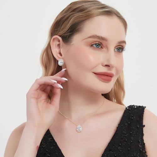 UDYLGOON Imitation Cubic Zironia Diamond Teardrop Earrings Necklace Bracelet Jewelry Set For Bride Bridesmaids Bridal Wedding Party Prom Jewelry Gift
