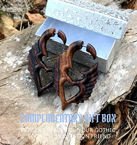 UMBRELLALABORATORY Tribal Organics Earrings Wooden Tropical Feathered Style Fake Gauges