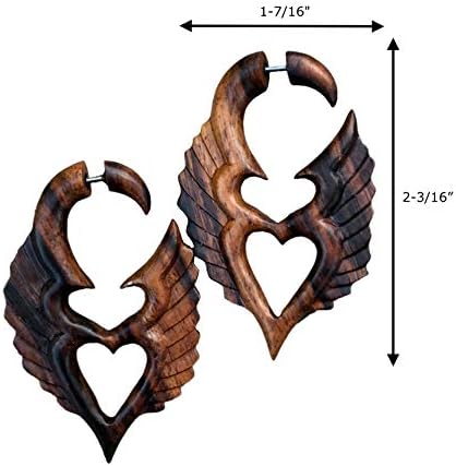 UMBRELLALABORATORY Tribal Organics Earrings Wooden Tropical Feathered Style Fake Gauges