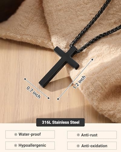 UNGENT THEM 男士男孩黑色十字架项链 45.72 厘米不锈钢十字链基督教礼品