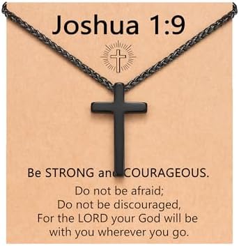 UNGENT THEM Be Strong in Faith – 18Inch Black Cross Necklace for Men Teen Boys Christian Religious Gifts