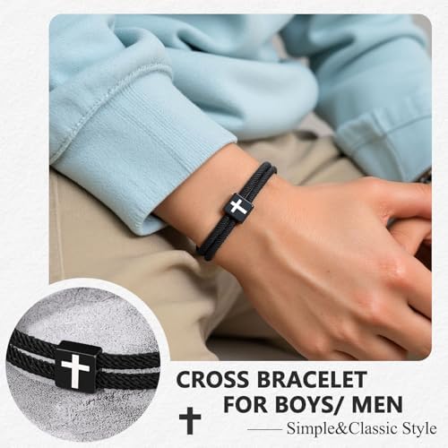 UNGENT THEM Cross Braided Rope Bracelet For Men Boys Christmas Valentines Graduation Easter Christian Baptism Gifts Couples Son Daughter Brother Teens Girls
