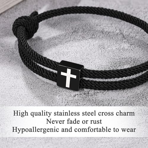 UNGENT THEM Cross Braided Rope Bracelet For Men Boys Christmas Valentines Graduation Easter Christian Baptism Gifts Couples Son Daughter Brother Teens Girls