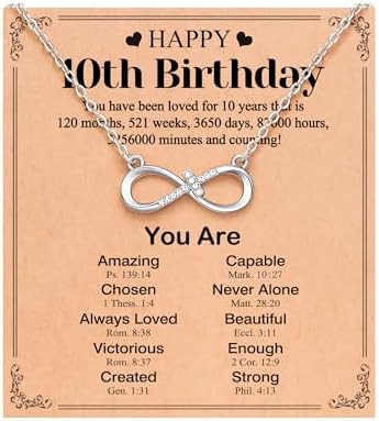 UNGENT THEM Happy 10th 11th 12th 13th 14th 16th 18th 21st Birthday Gifts Love is Forever Infinity Cross Necklace Religious Presents for Women Her