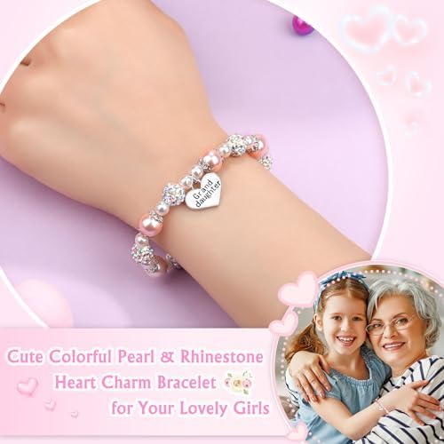 UNGENT THEM Pink Pearl And Rhinestone Bracelet For Granddaughter Daughter Niece Big Sister Birthday Christmas Easter Gifts