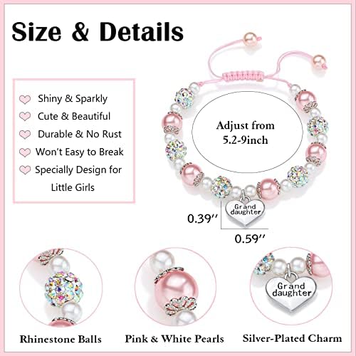 UNGENT THEM Pink Pearl And Rhinestone Bracelet For Granddaughter Daughter Niece Big Sister Birthday Christmas Easter Gifts