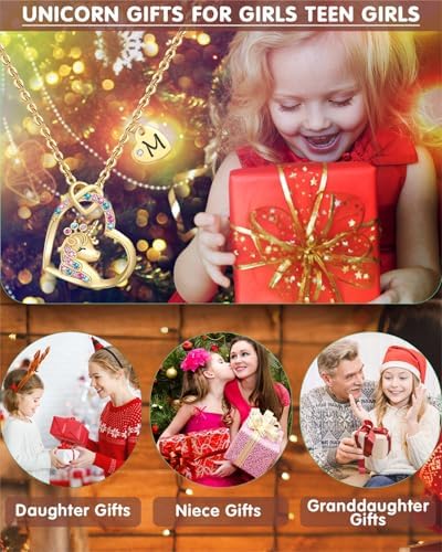 Unicorn Gifts For Girls Colorful CZ Heart Unicorn Necklaces Initial Necklace Birthday Christmas Gift For Girls Teens